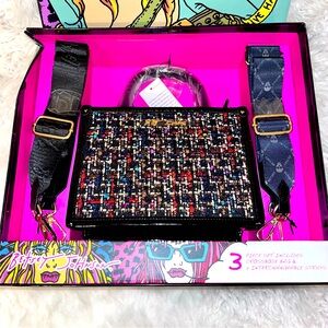 Betsey Johnson Tweed Crossbody Bag and Interchangeable Straps Gift Set.